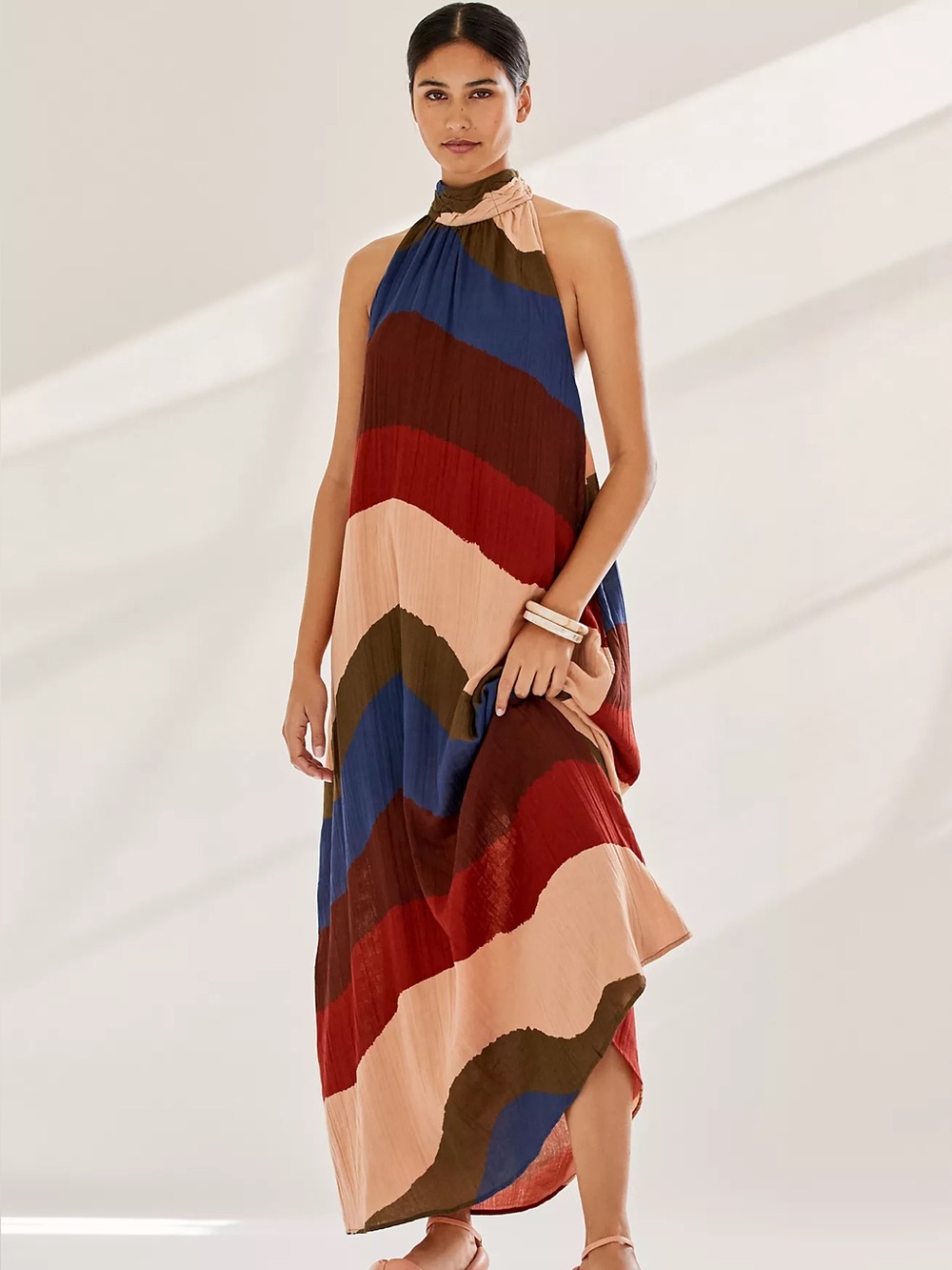 NWT Anthropologie The Odells L Colorblock Halter Maxi Dress Cotton Boho Reso